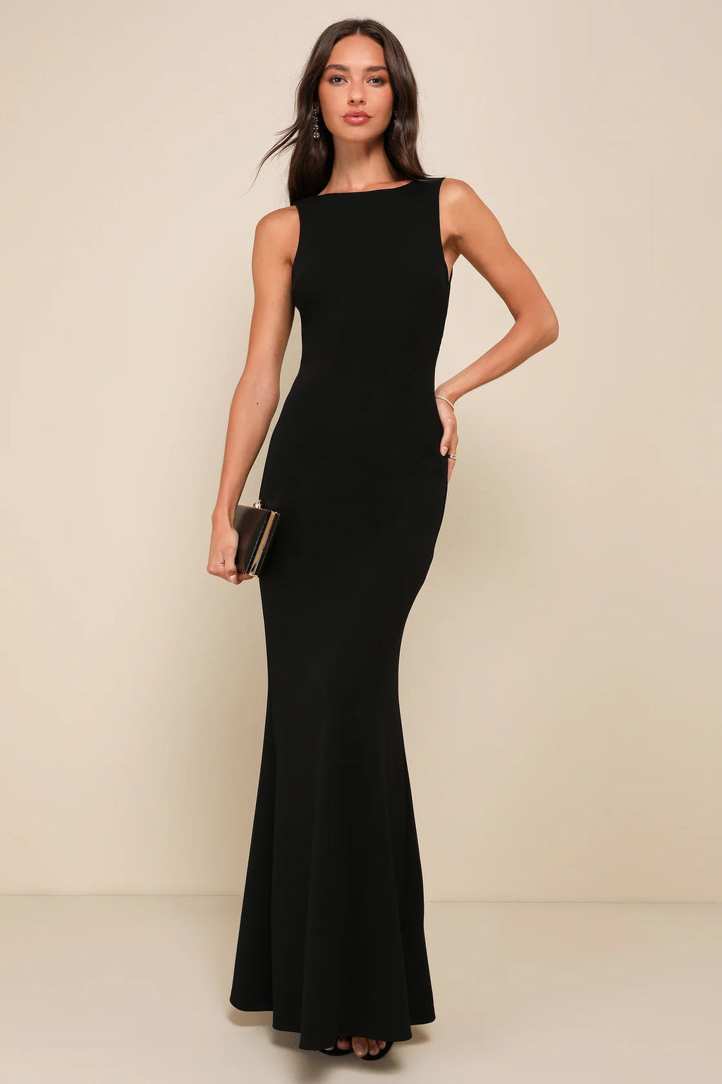 Women Chic Black Mermaid  Knotted Maxi Dress