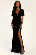 Women Sexy Black Velvet Dress Trumpet Maxi Dress Formal Gown